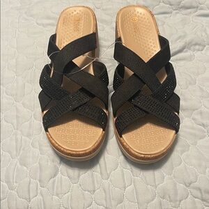 Bezees Women’s Black Criss Cross wedge Sandal